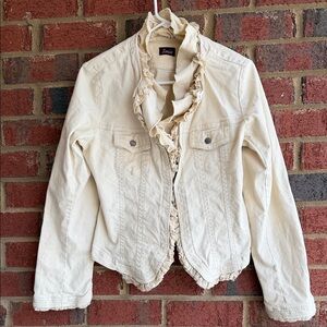 Louie  Women's Cream Ruffle Jean Jacket